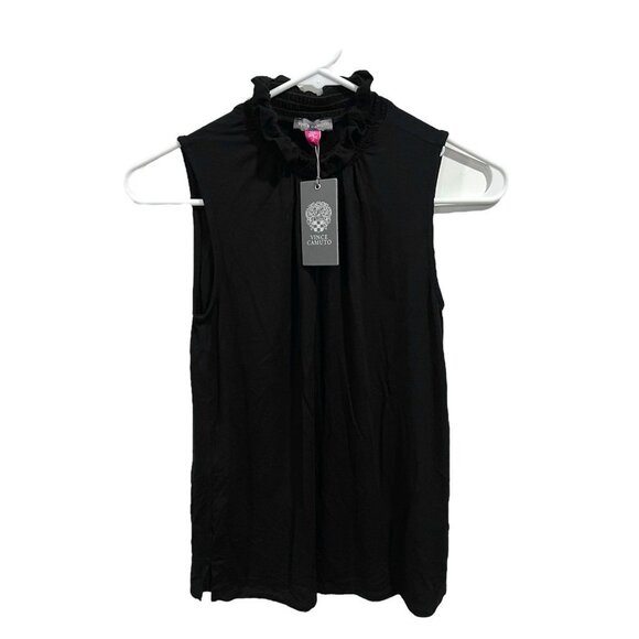 Vince Camuto True Black Smocked Ruffles Sleeveless Knit Pullover Top - Picture 5 of 7